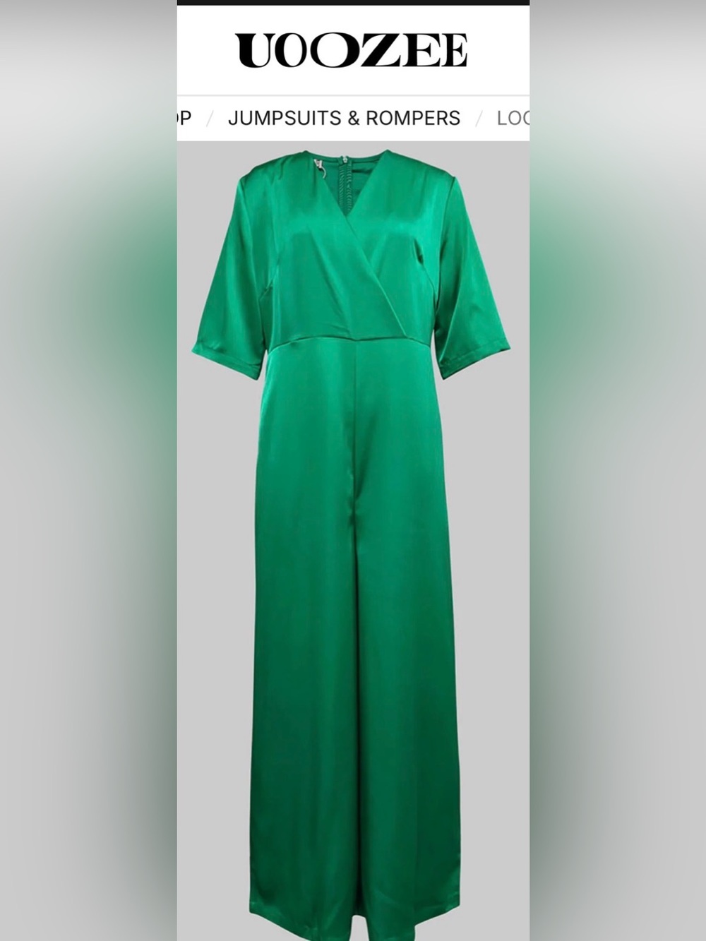 Uoozee Green Satin Wrap-Front Jumpsuit